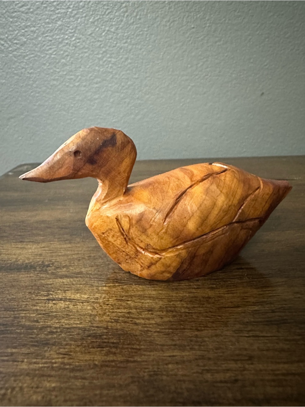 Hand-Carved Wooden Duck Figurine - Warm Honey Brown